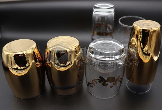 2 kanten gouden coating op glaswerk met ionenplatingmachine Porseleinen ware gouden en zilveren coating met patronen