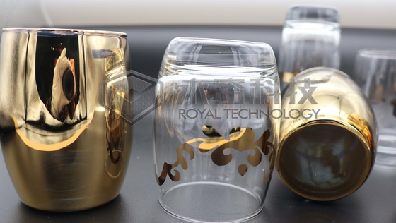 2 kanten gouden coating op glaswerk met ionenplatingmachine Porseleinen ware gouden en zilveren coating met patronen